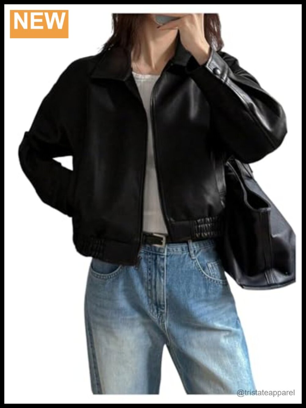 Women's Faux Leather Zip Up Cropped Bomber Jacket Oversized Coat